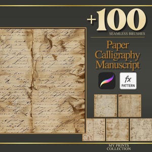 Kalligrafiehandschriftpapier maakt textuurborstel voort en Photoshop PAT-patroon - 100+ naadloze textuurborstelset, digitale textuurontwerptool