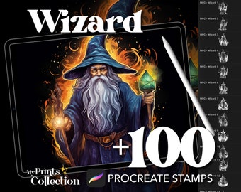 100+ Procreate Wizard Stamps, Fantasy Creatures DND Magical Whimsical, Digital Download, Digital Art Supply, Procreate Brush
