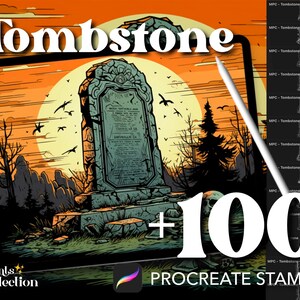 100+ Procreate Tombstone Stamps, Graveyard Halloween Spooky Creepy Horror Supernatural, Digital Download, Digital Supply, Procreate Brush