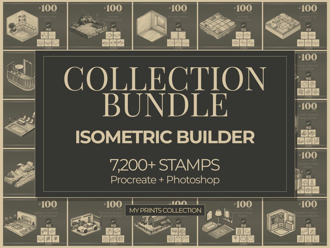 Isometric Builder Procreate Stamps & Photoshop Brushes Collection ...