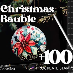 Más de 100 sellos de bolas navideñas para Procreate, nieve mágica, Navidad, invierno, descarga digital, material de arte digital, pincel para Procreate