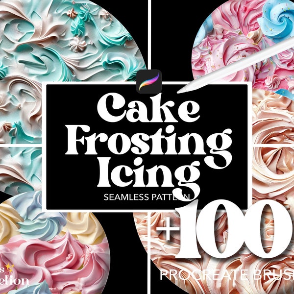 100+ Procreate Cake Frosting Icing Brushes, Abstract Seamless Pattern Texture Overlay Brushes, Procreate Food Cake Cupcake Sweets Design