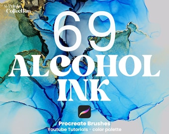 Pinceau Procreate à encre d'alcool - Ensemble de 69 pinceaux pour texture transparente, outil numérique de conception de texture