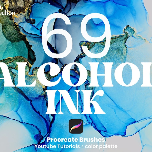 Alkohol Tinte Procreate Pinsel Paket | Gold Pinsel | Farbwechsel | Textur Pinsel | Gold Geometrische Rahmen | Alkohol Tinte Stempel & Rahmen