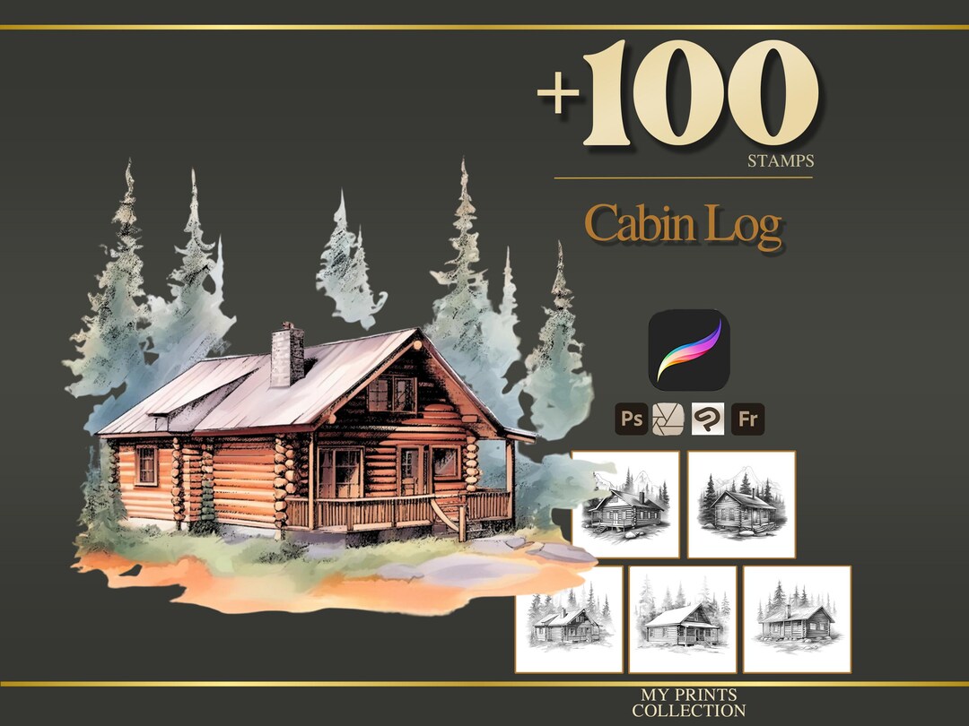 Cabin Log Procreate Stamps & Photoshop Brushes – 100+ Place House ...