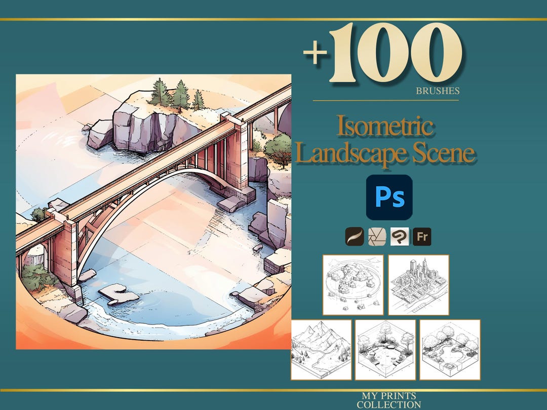 Isometric Landscape Scene Photoshop Brushes & Procreate Stamps – 100 ...