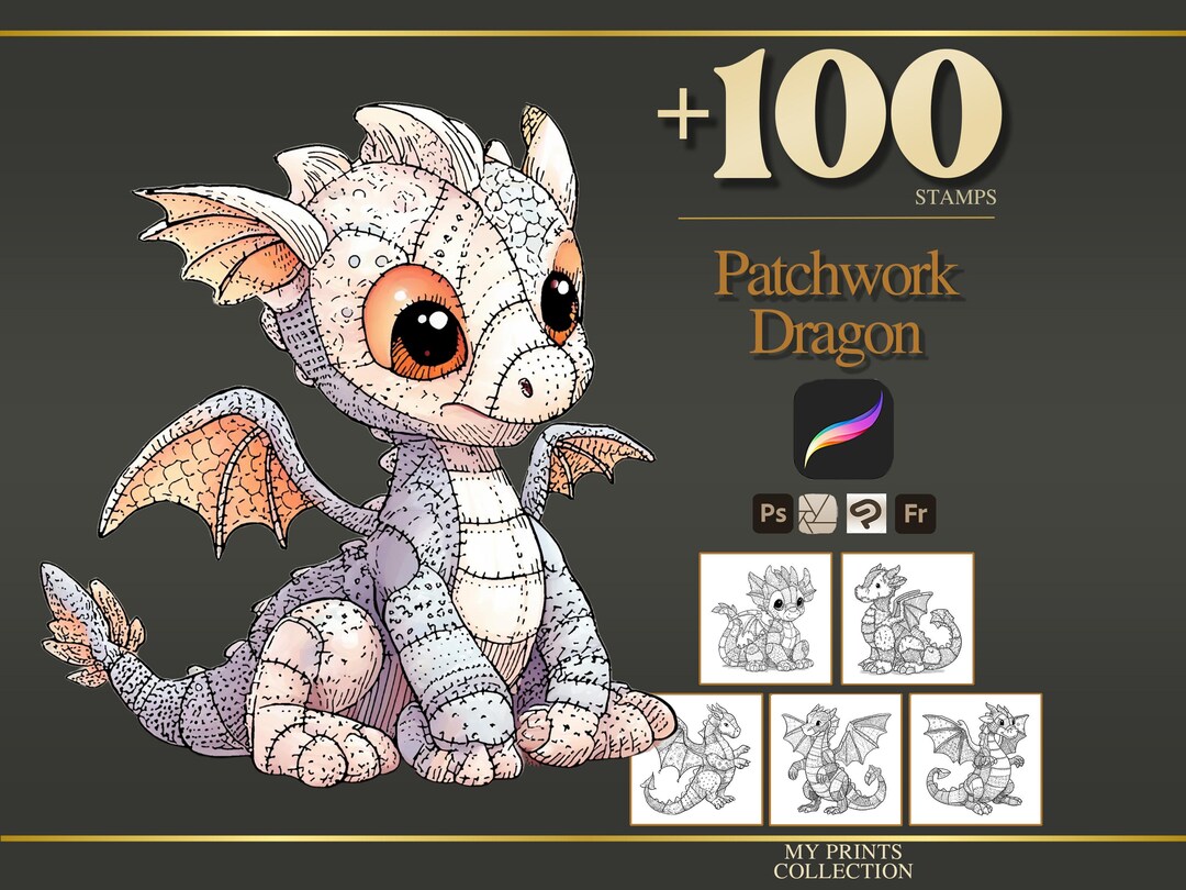 Dragon Patchwork Procreate Stamps & Photoshop Brushes – 100+ Fashion ...