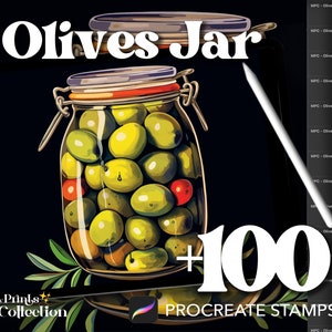 100+ Procreate Olives Jar Stamps, Culinary Bakery Restaurant Drinks Beverage, Digital Download, Digital Art Supply, Procreate Brush