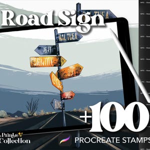 100 種類以上の Procreate 道路標識スタンプ、インテリア デザイン 装飾 部屋 風景、デジタル ダウンロード、デジタル アート サプライ ツール、Procreate ブラシ