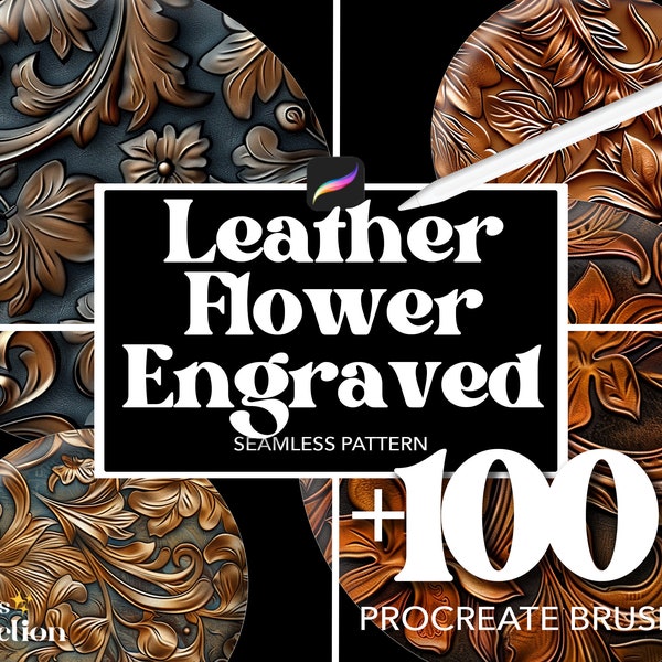 100+ Procreate Leather Flower Engraved Brushes, Abstract Seamless Pattern Texture Overlay Brushes, Procreate Fashion Cloth Textile Fabric