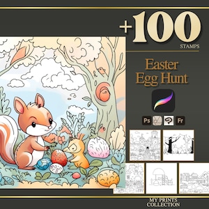 Easter Egg Hunt Procreate Stamps & Photoshop Brushes – 100+ Holiday Easy Bold Cute Cozy Kawaii Tattoo, Line Art, Stencil, Brush Pack