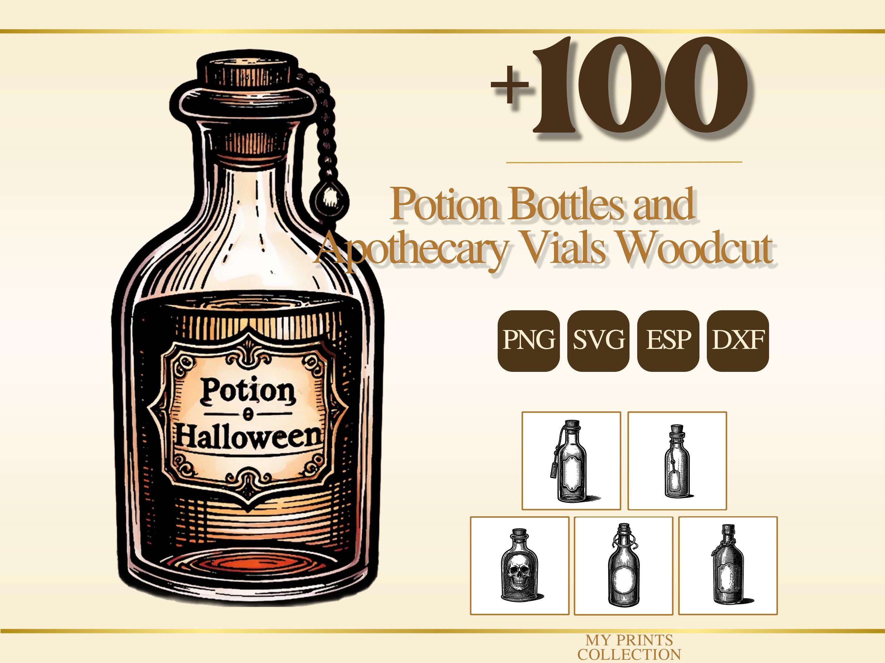 Potion Svg Files Potion Bottles and Apothecary Vials Woodcut PNG Bundle – 100+ Cricut ...