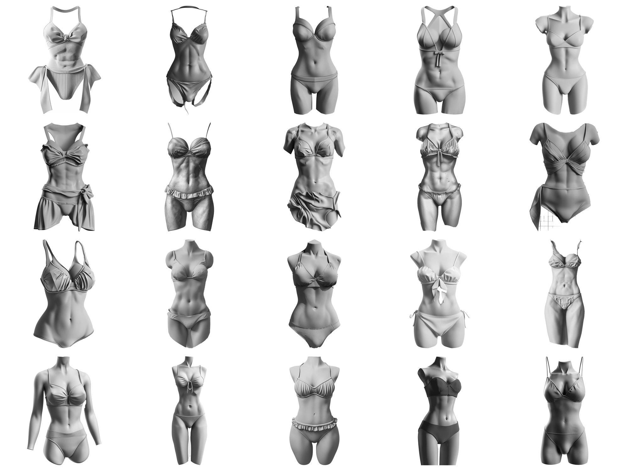 3D Swimsuit Dual Color Procreate Stamp Brushes - 100+ Stamps Brushset ...