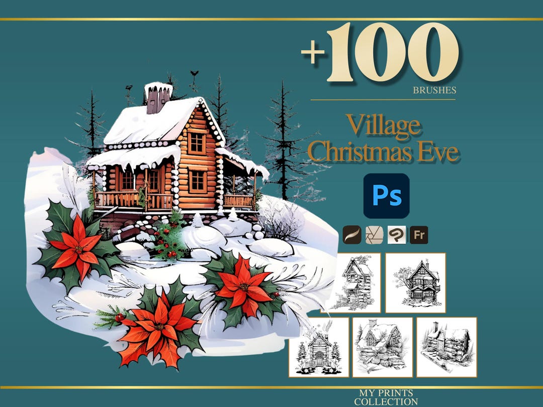 Christmas Eve Village Photoshop Brushes & Procreate Stamps – 100 ...