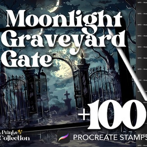 100+ Procreate Moonlight Friedhof Tor Briefmarken, Halloween Spooky Horror Supernatural, digitaler Download, digitale Kunst Versorgung, Procreate Pinsel
