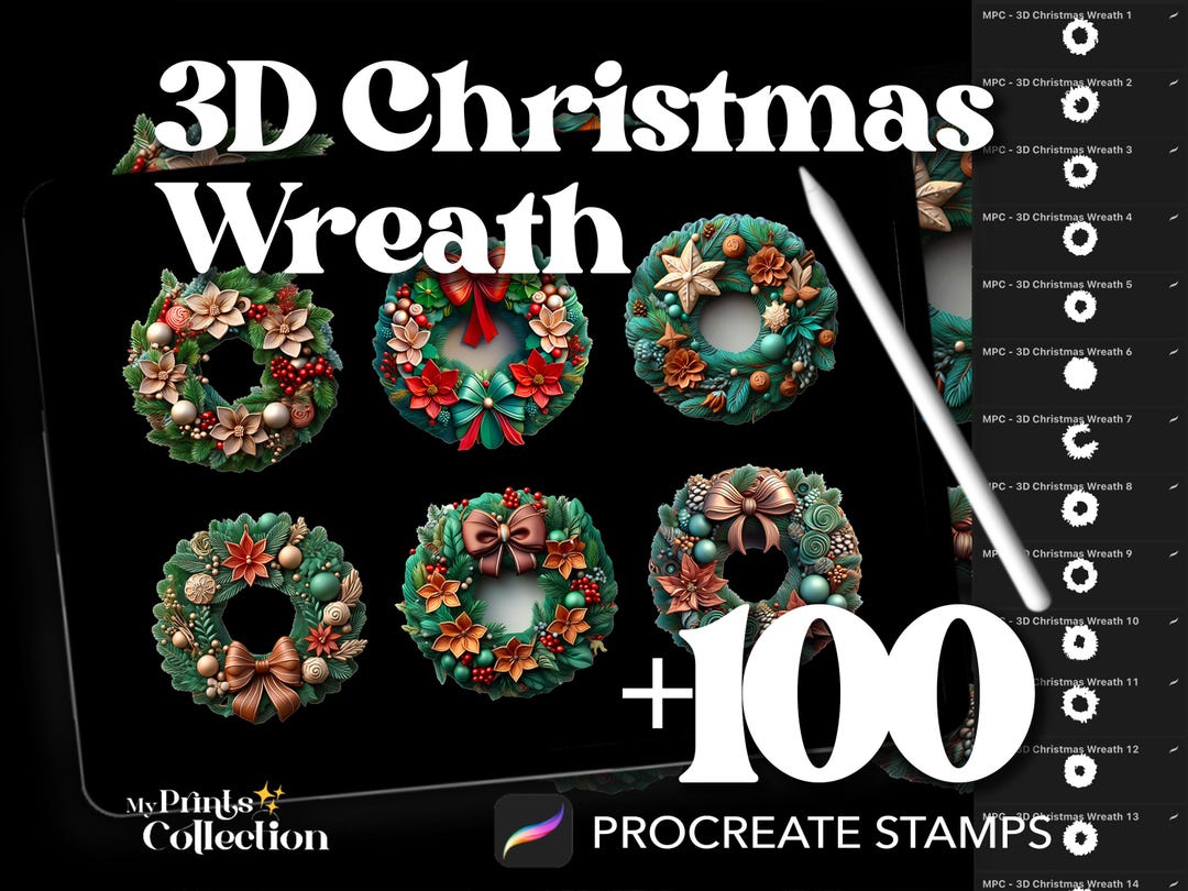100+ Procreate 3D Christmas Wreath Stamps, 3D Plants, Procreate Brush ...
