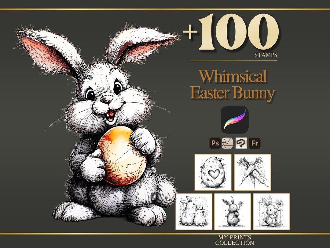 Whimsical Easter Bunny Procreate Stamps & Photoshop Brushes – 100 ...