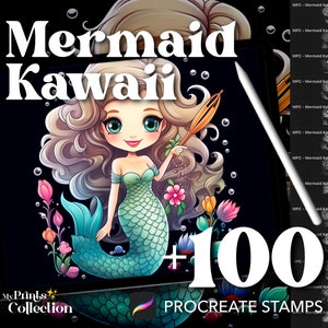 100+ Procreate Mermaid Kawaii Stamps, Magic Mystical Serene Fantasy Creature Chibi, Digital Download, Digital Art Supply, Procreate Brush