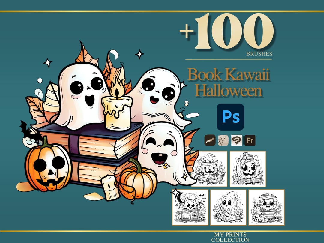 Book Kawaii Halloween Photoshop Brushes & Procreate Stamps – 100 ...