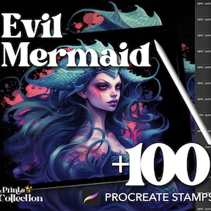 Ponad 100 stempli „Evil Mermaid Procreate”: pędzle z motywem fantastycznych stworzeń (do pobrania w wersji cyfrowej)