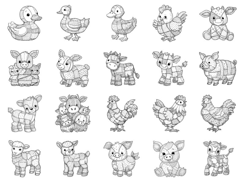 Farm Animal Patchwork Photoshop Brushes & Procreate Stamps – 100 ...