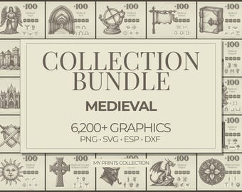 Medieval PNG Bundle – 4,800+ Woodcut Cricut & Silhouette Files, SVG DXF Eps Collection – Line Art, Stencil, Digital Craft Clipart