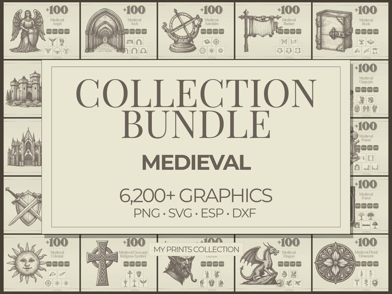Medieval PNG Bundle – 4,800+ Woodcut Cricut & Silhouette Files, SVG DXF ...