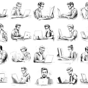 Softwareontwikkelaar Procreate Stamps en Photoshop-penselen – 100+ mensen Carrièretattoo, illustratie, zeer fijne tekeningen, stencil, penseelpakket afbeelding 4