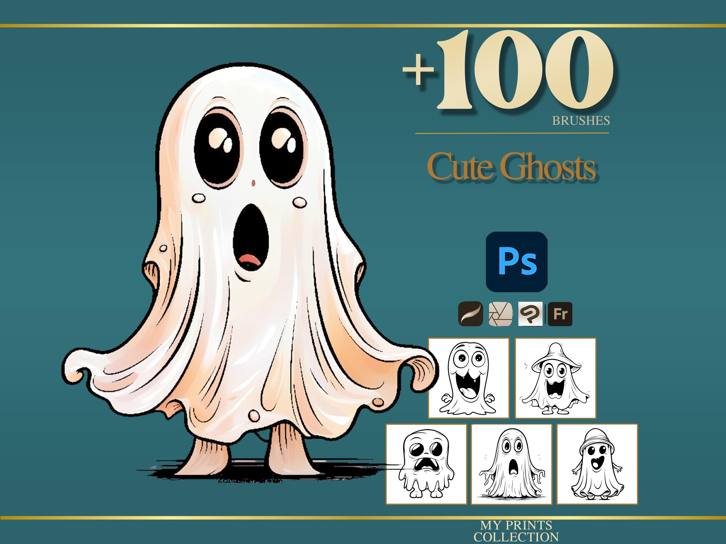 Cute Ghost Halloween Photoshop Brushes & Procreate Stamps – 100+ Tattoo ...