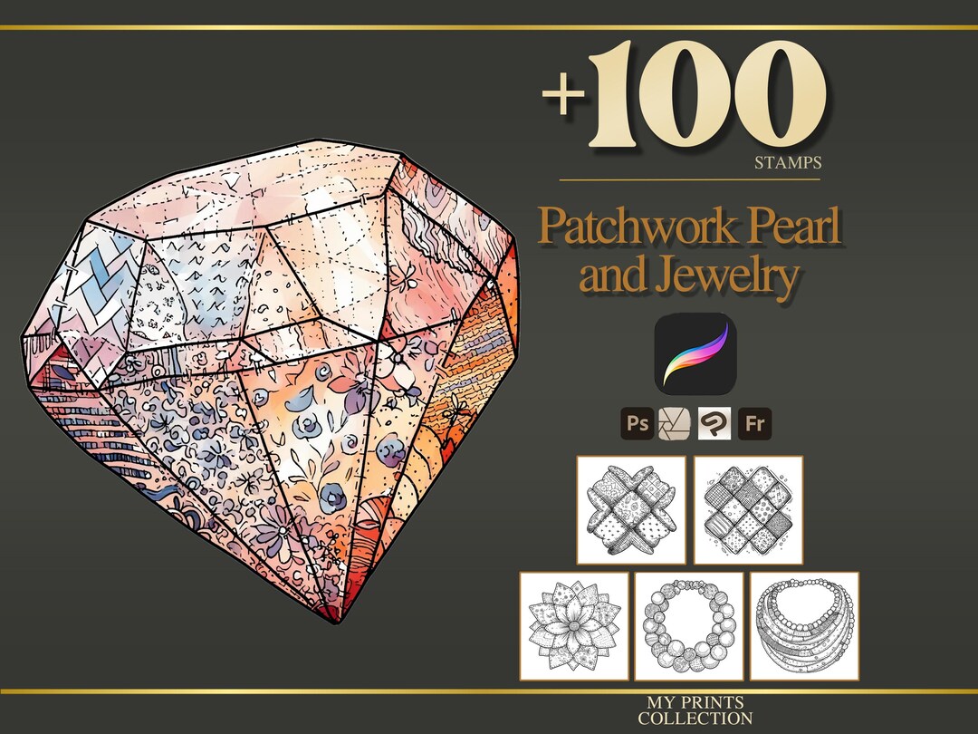 Pearl and Jewellery Patchwork Procreate Stamps & Photoshop Brush – 100 ...