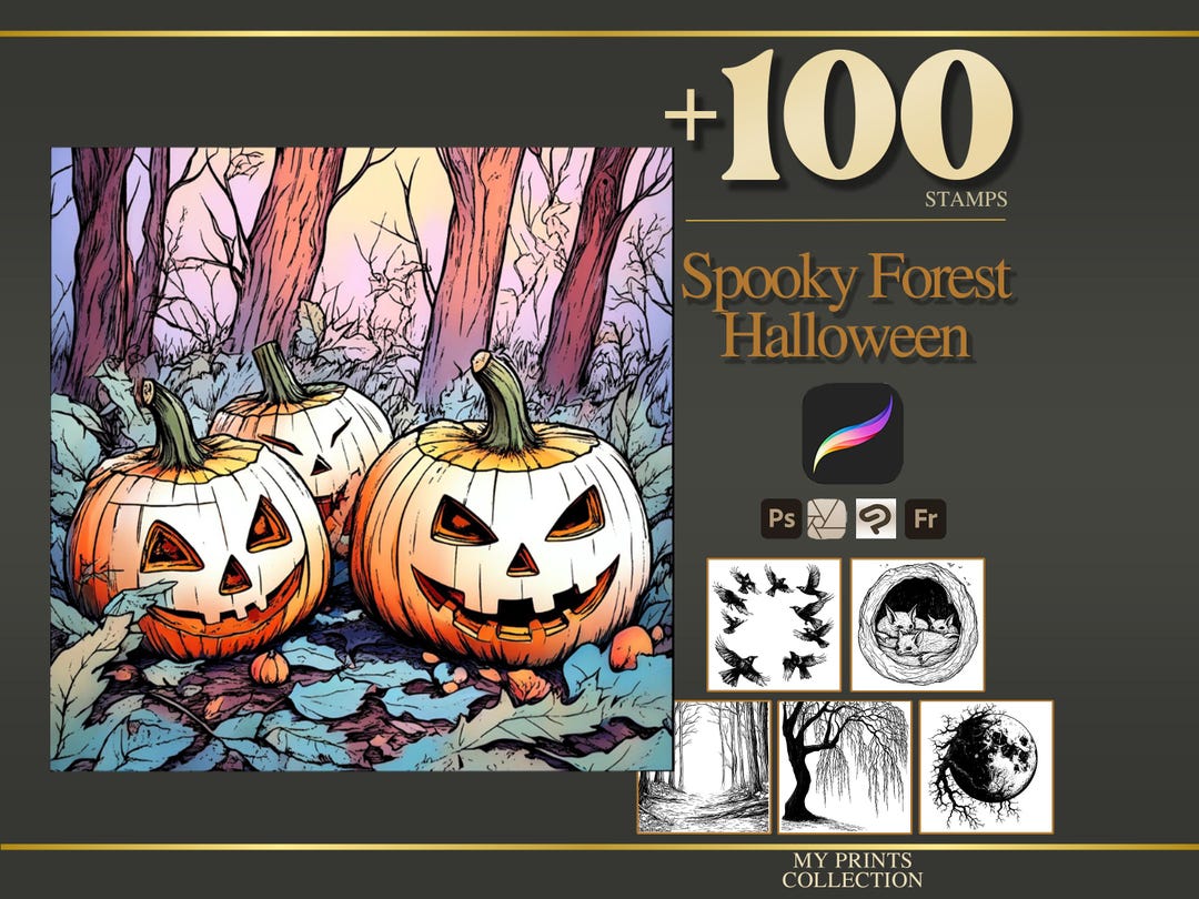 Spooky Forest Realistic Halloween Procreate Stamps & Photoshop Brushes ...