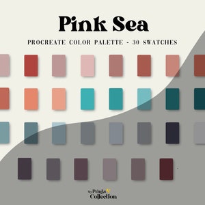Pink Sea Procreate Color Palette Swatches, Digital Color Download, Seasonal Palette, Color Palette Bundle, Floral Nature, Summer Blue Pink
