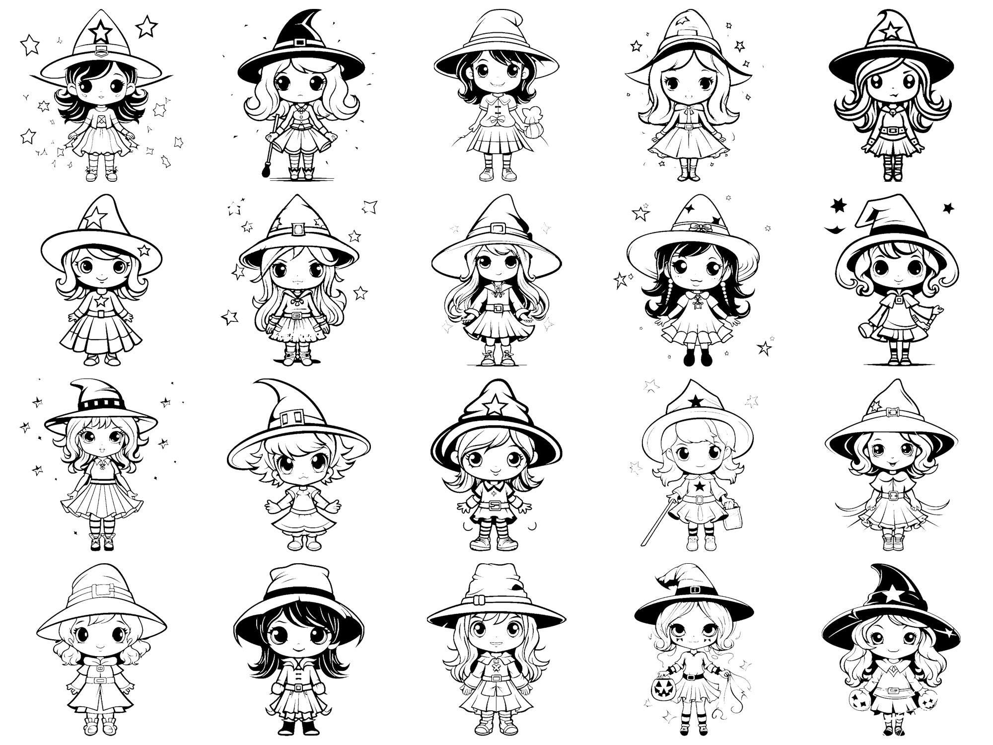 Witch Chibi Halloween Procreate Stamps & Photoshop Brushes – 100 ...