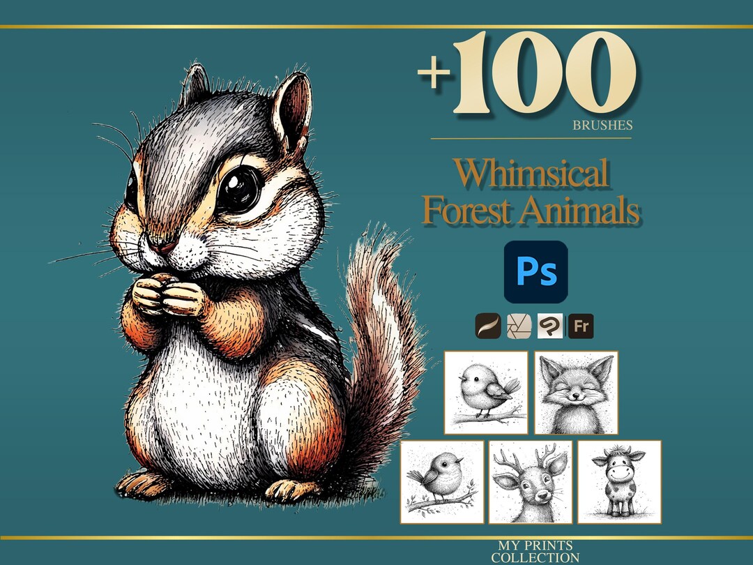 Whimsical Forest Animals Photoshop Brushes & Procreate Stamps – 100 ...