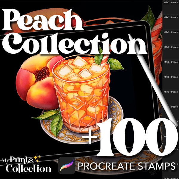 100+ Procreate Peach Collection Stamps, Fruit Drink Stand Tree Restaurant Culinary, Digital Download, Digital Art Supply, Procreate Brush