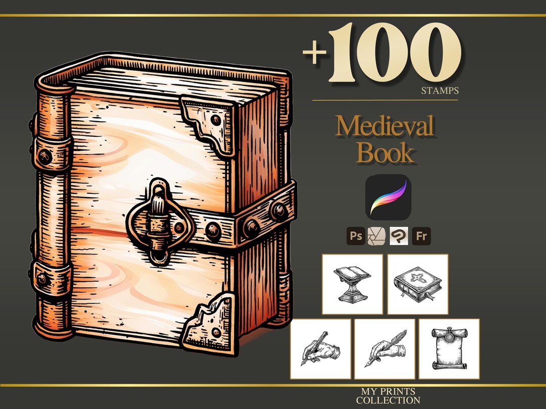 Book Medieval Procreate Stamps & Photoshop Brushes – 100+ Woodcut ...