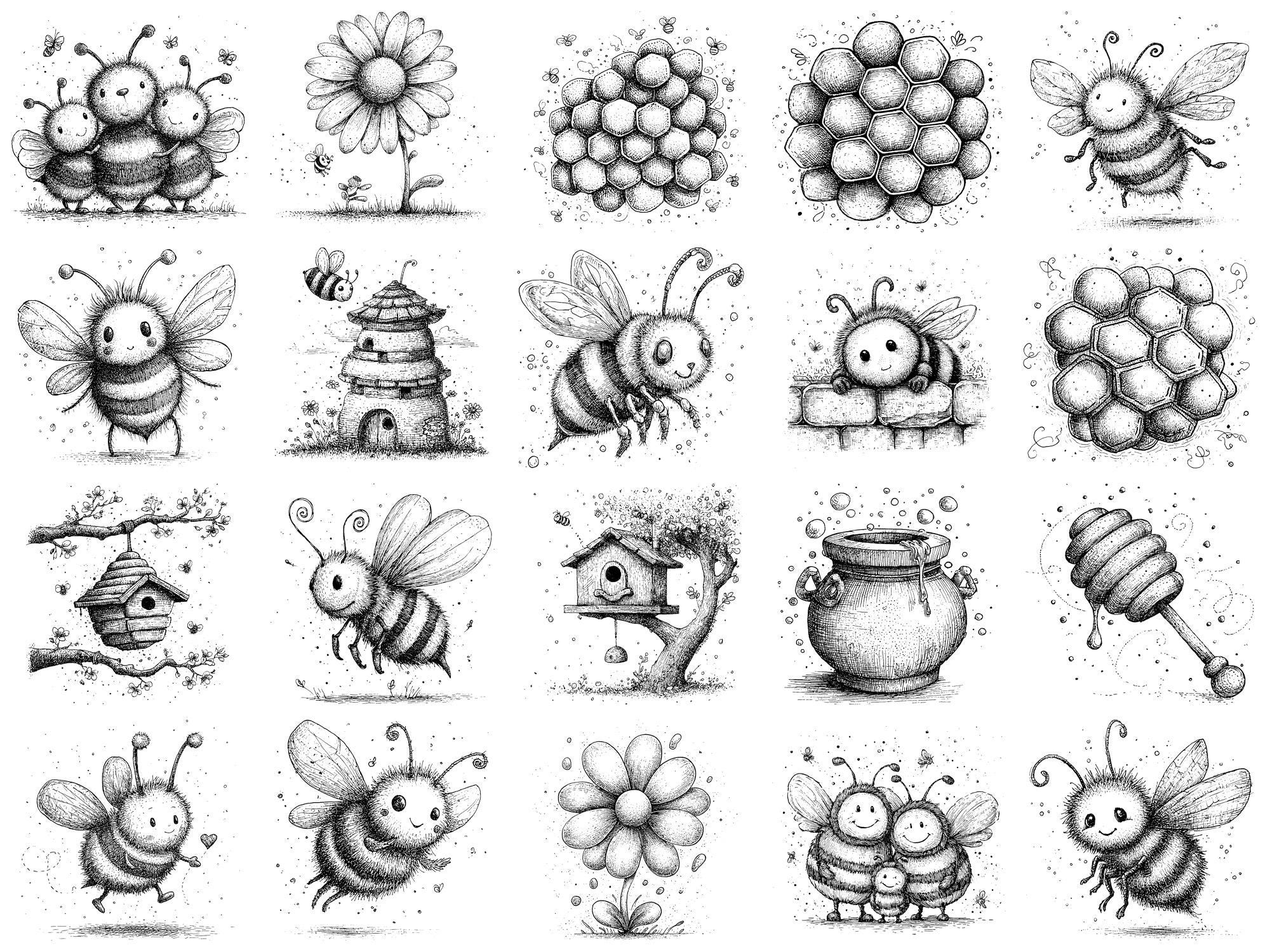 Whimsical Bees Honey Photoshop Brushes & Procreate Stamps – 100+ Tattoo ...