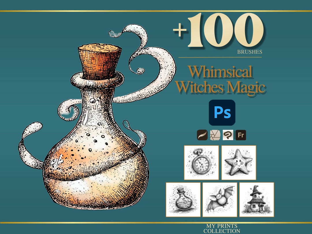 Whimsical Witches Magic Photoshop Brushes & Procreate Stamps – 100 ...