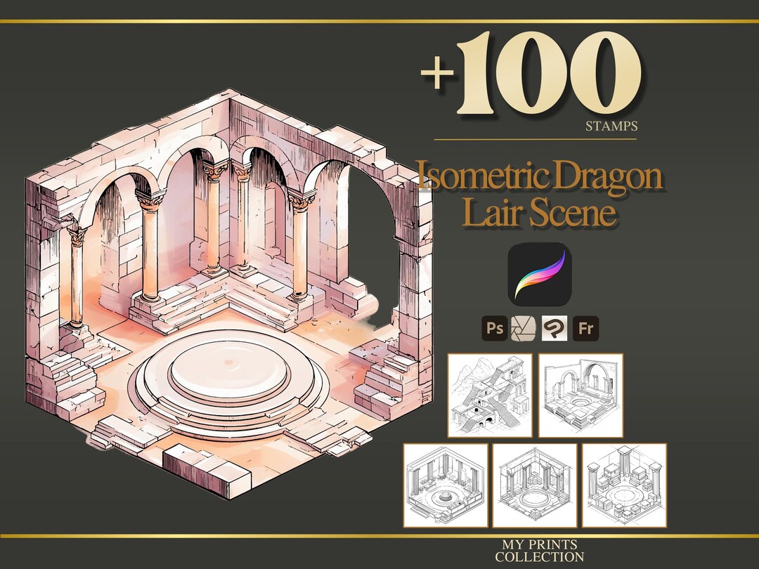 Isometric Dragon Lair Scene Procreate Stamps & Photoshop Brushes – 100 ...