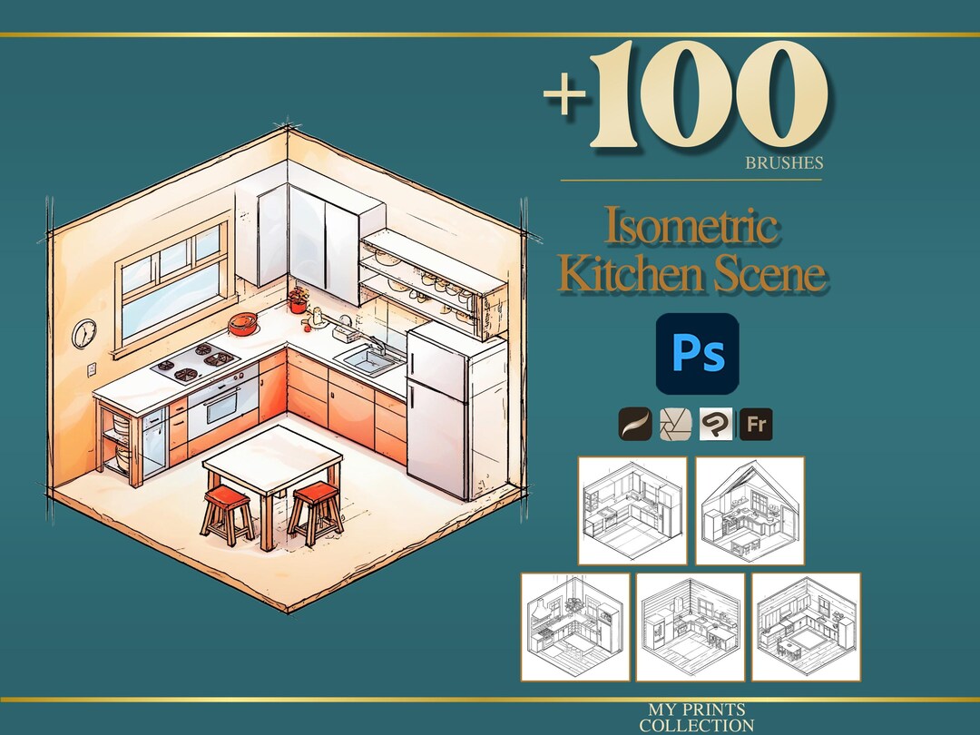 Isometric Kitchen Scene Photoshop Brushes & Procreate Stamps – 100 ...