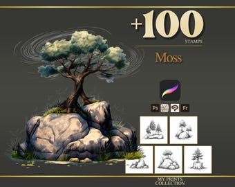Moss Procreate Stamps & Photoshop Brushes – 100+ Place House Landscape Magical Whimsical Tattoo, Illustration, Stencil, Brush Pack