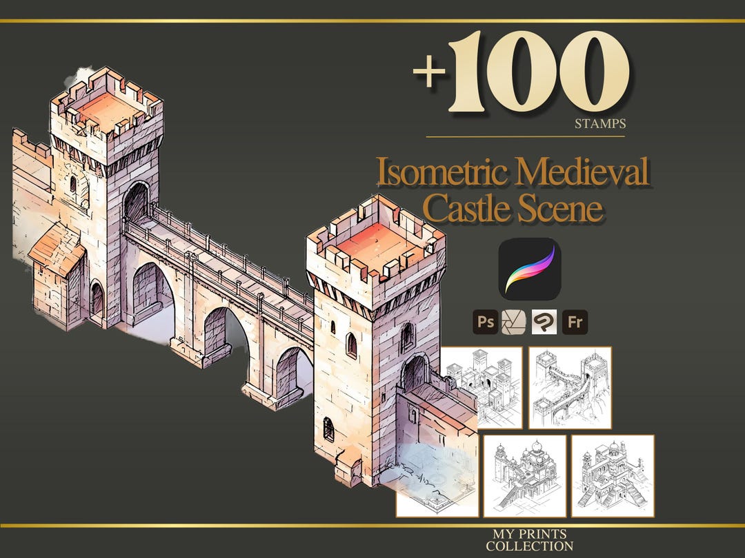 Isometric Medieval Castle Scene Procreate Stamps & Photoshop Brushes ...