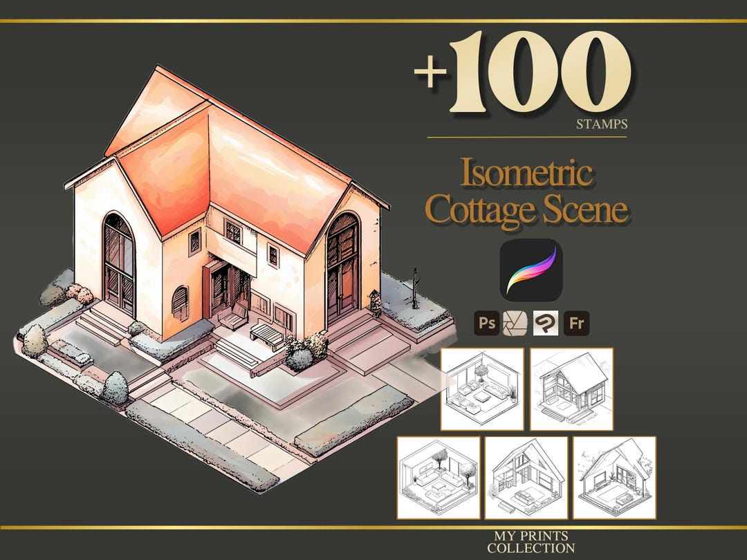 Isometric Cottage Scene Procreate Stamps & Photoshop Brushes – 100 ...
