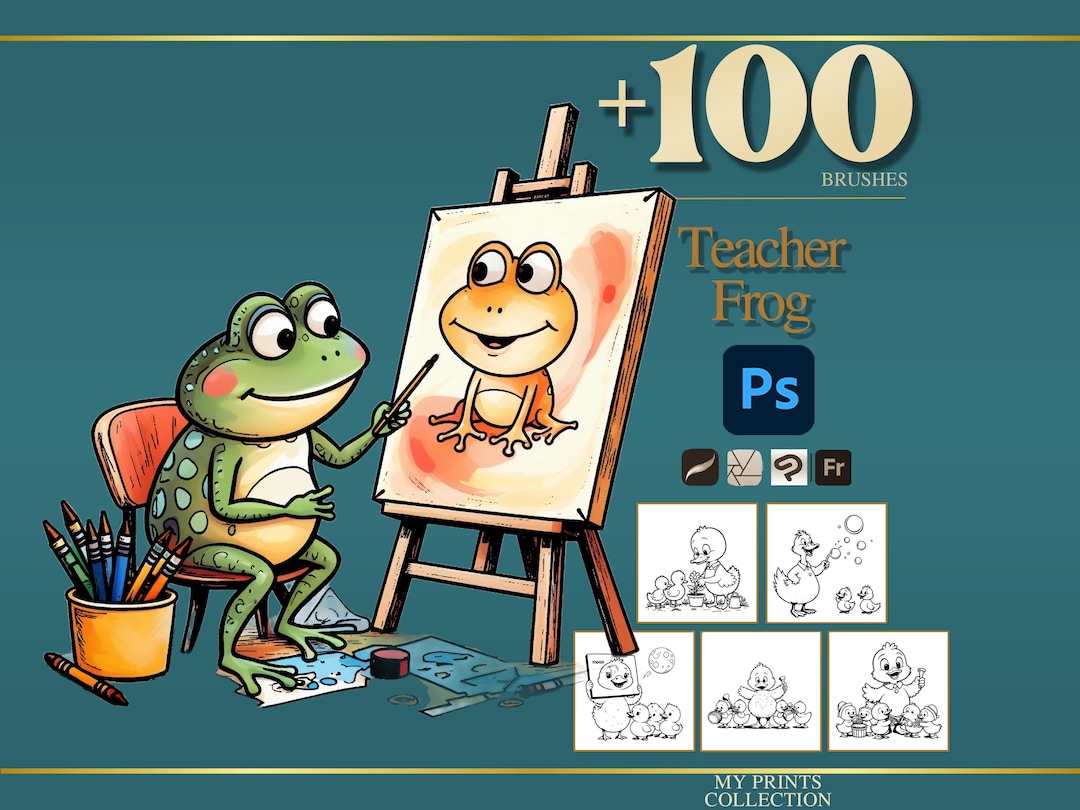 Teacher Frog Photoshop Brushes & Procreate Stamps – 100+ Bold Easy ...