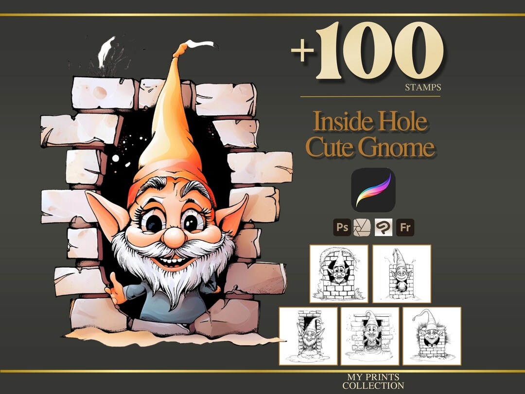 Inside Hole Cute Gnome Christmas Procreate Stamps & Photoshop Brushes ...