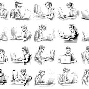 Softwareontwikkelaar Procreate Stamps en Photoshop-penselen – 100+ mensen Carrièretattoo, illustratie, zeer fijne tekeningen, stencil, penseelpakket afbeelding 7