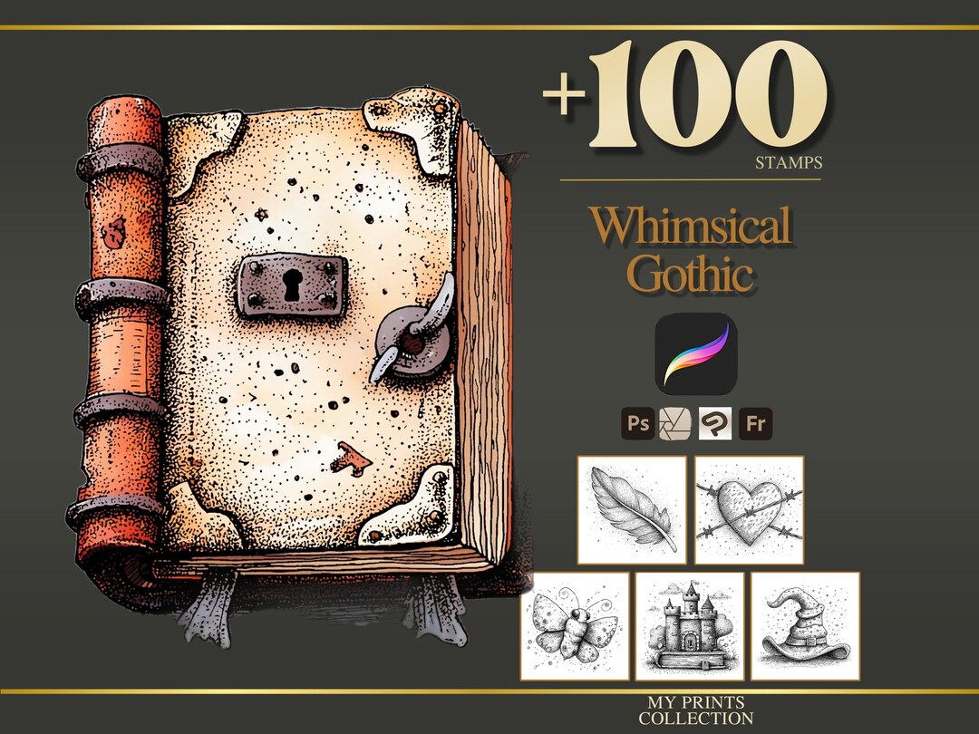 Whimsical Gothic Procreate Stamps & Photoshop Brushes – 100+ Clipart ...