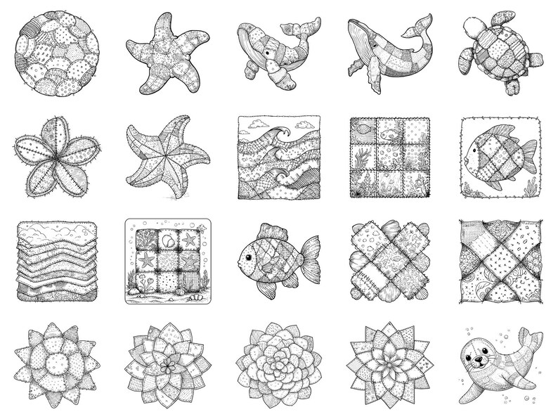Ocean Patchwork Photoshop Brushes & Procreate Stamps – 100+ Fashion ...