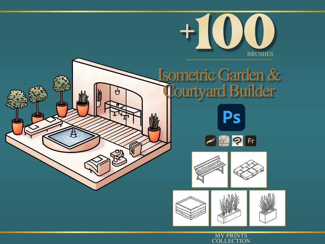Isometric Garden and Courtyard Builder Photoshop Brushes & Procreate ...