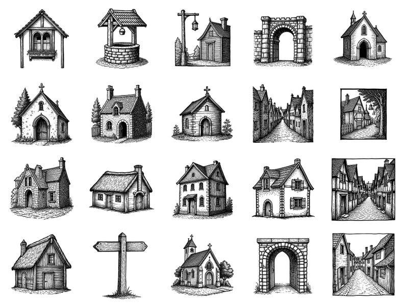 Village Medieval Photoshop Brushes & Procreate Stamps – 100+ Woodcut ...